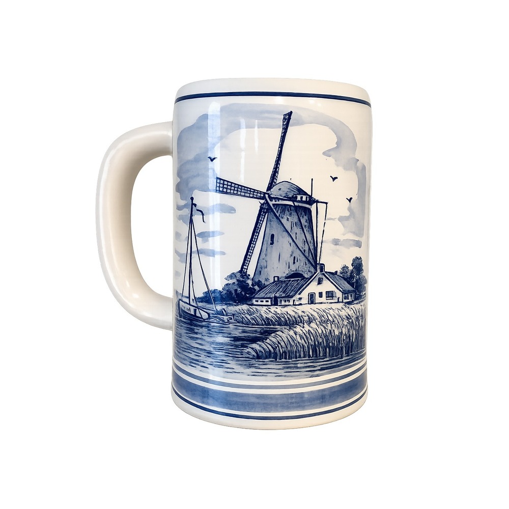 Vtg Delft Blue Ceramic Mug Stein  Cup 5" Tall Handpainted Holland Windmill
